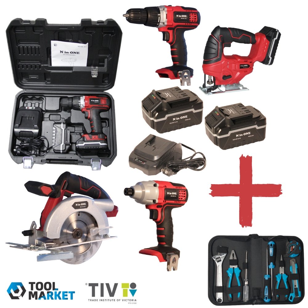 N in One Cordless Power Tool Combo Kit Fixtec Piece Hand Tool Set