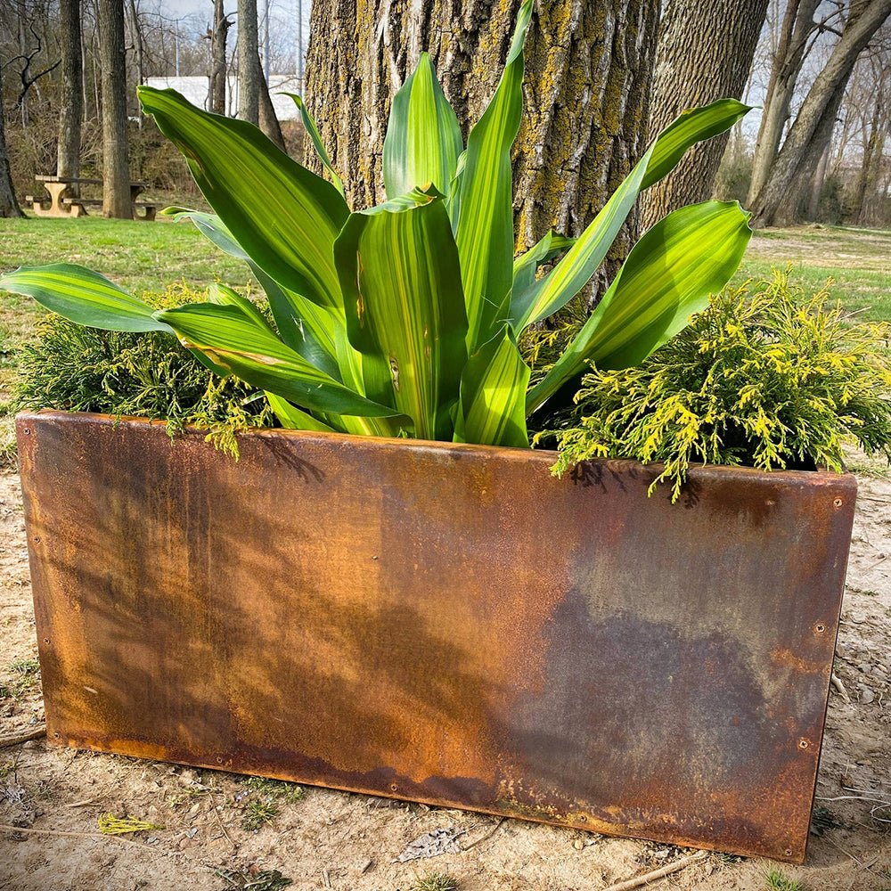 Contemporary Corten Steel Large Rectangular Planter for Outdoor - Tool Market