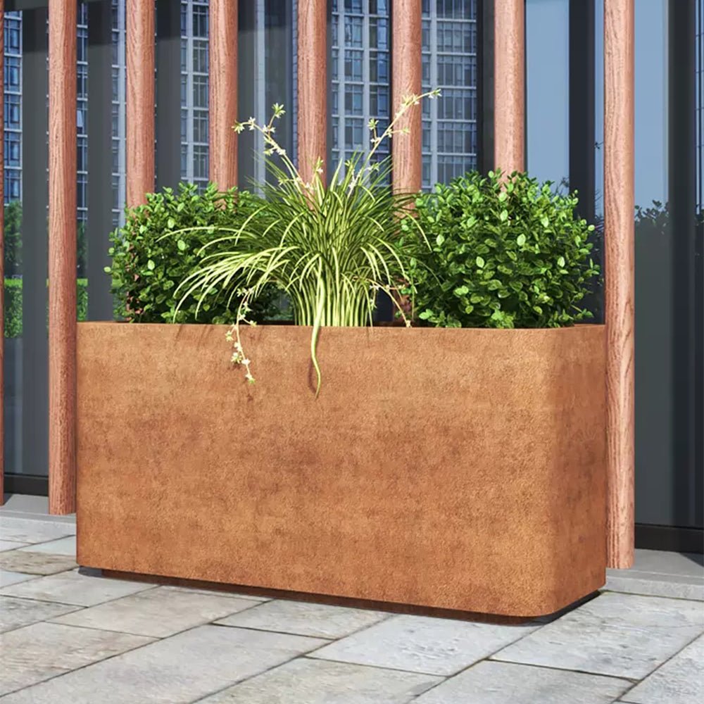 Contemporary Corten Steel Large Rectangular Planter for Outdoor - Tool Market