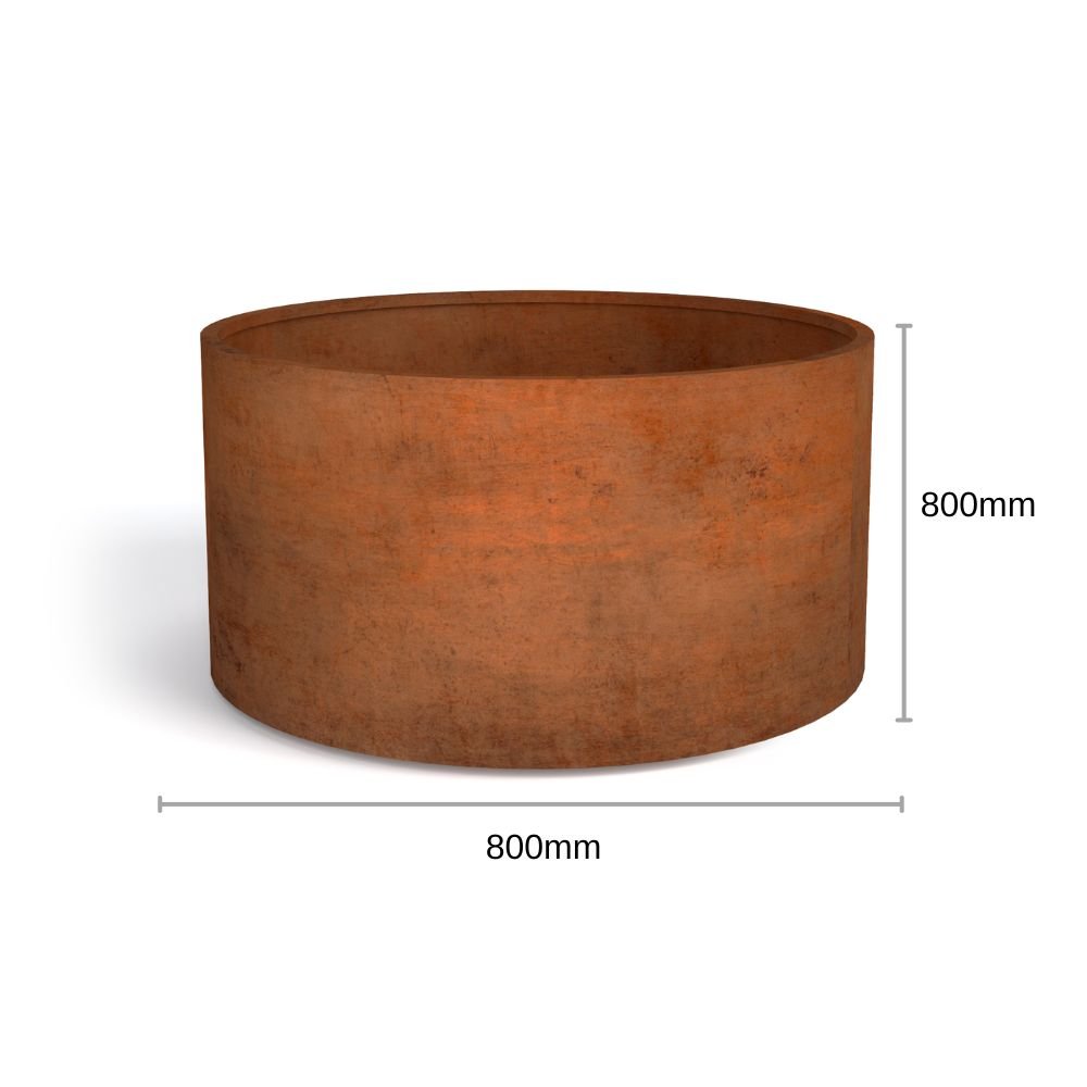 Corten Steel Cylinder Planter Pot Rusty Chocolate Finish - Tool Market