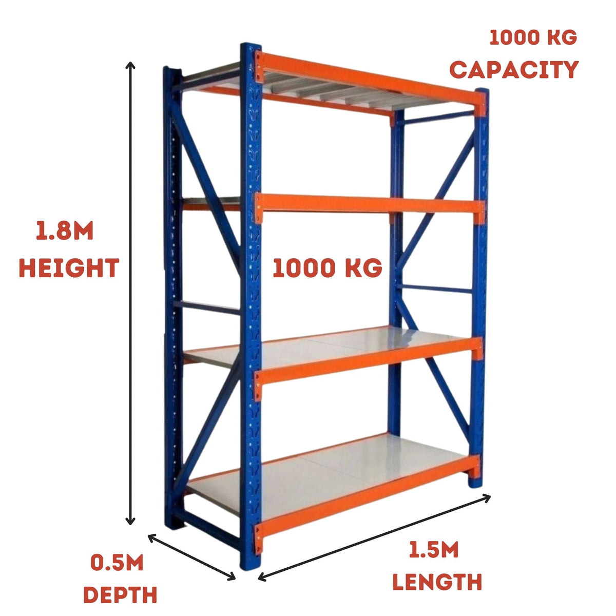 H1800 x L1500 x D500mm Range Heavy Duty Warehouse Garage Storage Steel Shelving Unit - Tool Market