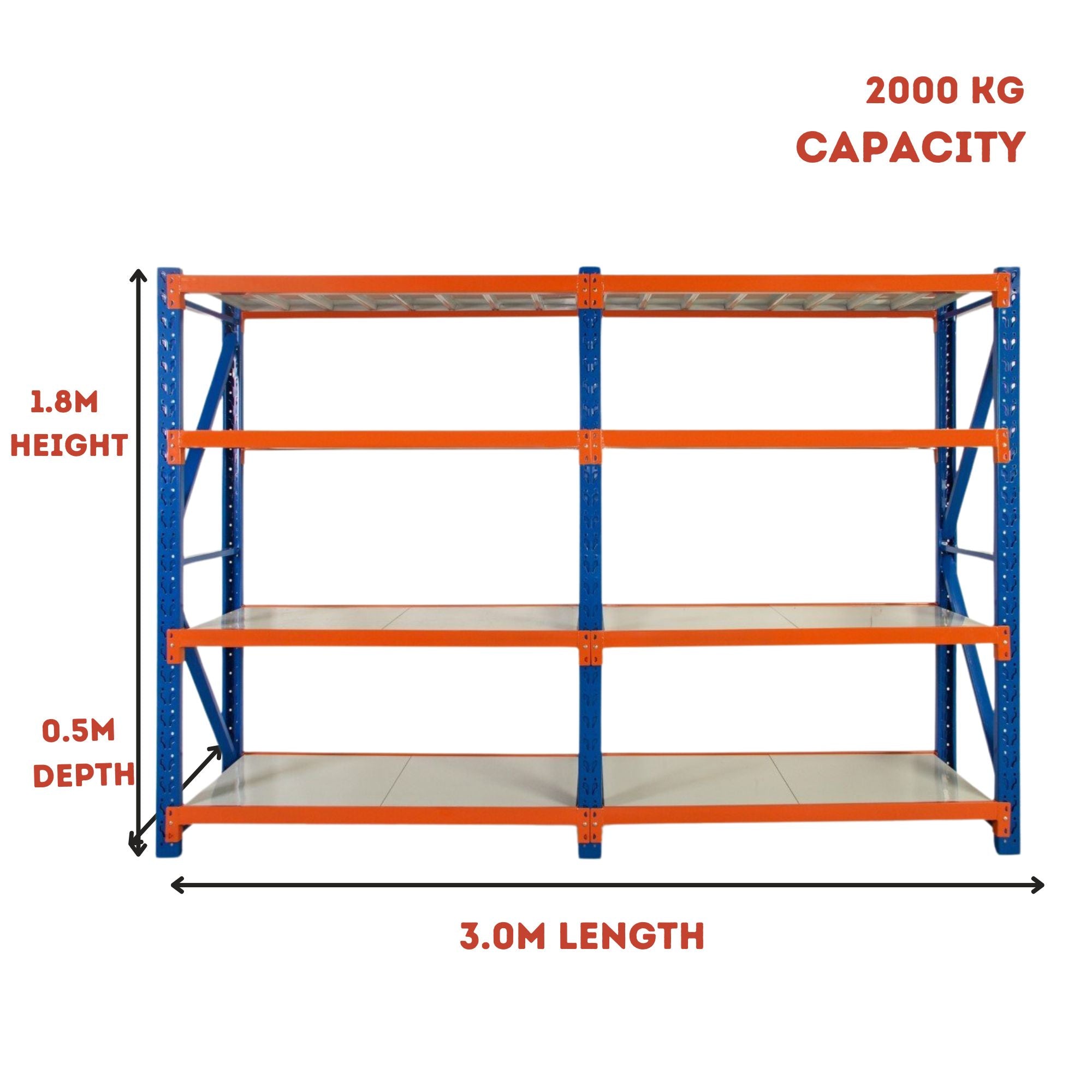 H1800 x L1500 x D500mm Range Heavy Duty Warehouse Garage Storage Steel Shelving Unit - Tool Market