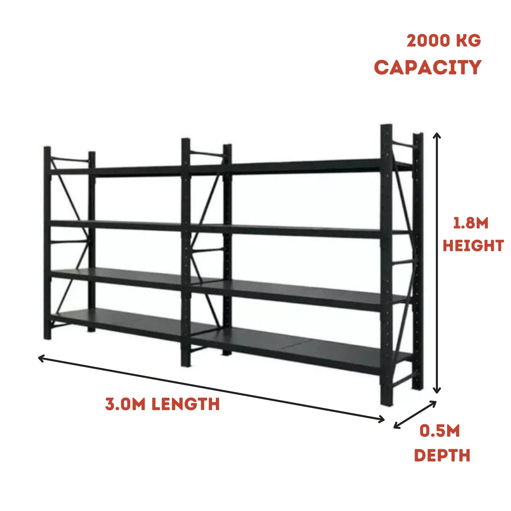 H1800 x L1500 x D500mm Range Heavy Duty Warehouse Garage Storage Steel Shelving Unit - Tool Market