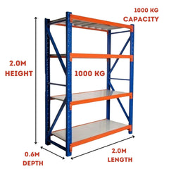 H2000 x L2000 x D600mm Range Heavy Duty Warehouse Garage Storage Steel Shelving Unit - Tool Market