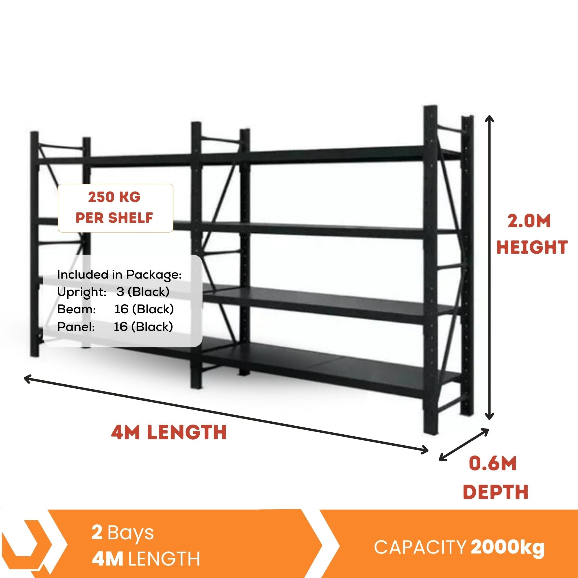 H2000 x L2000 x D600mm Range Heavy Duty Warehouse Garage Storage Steel Shelving Unit - Tool Market