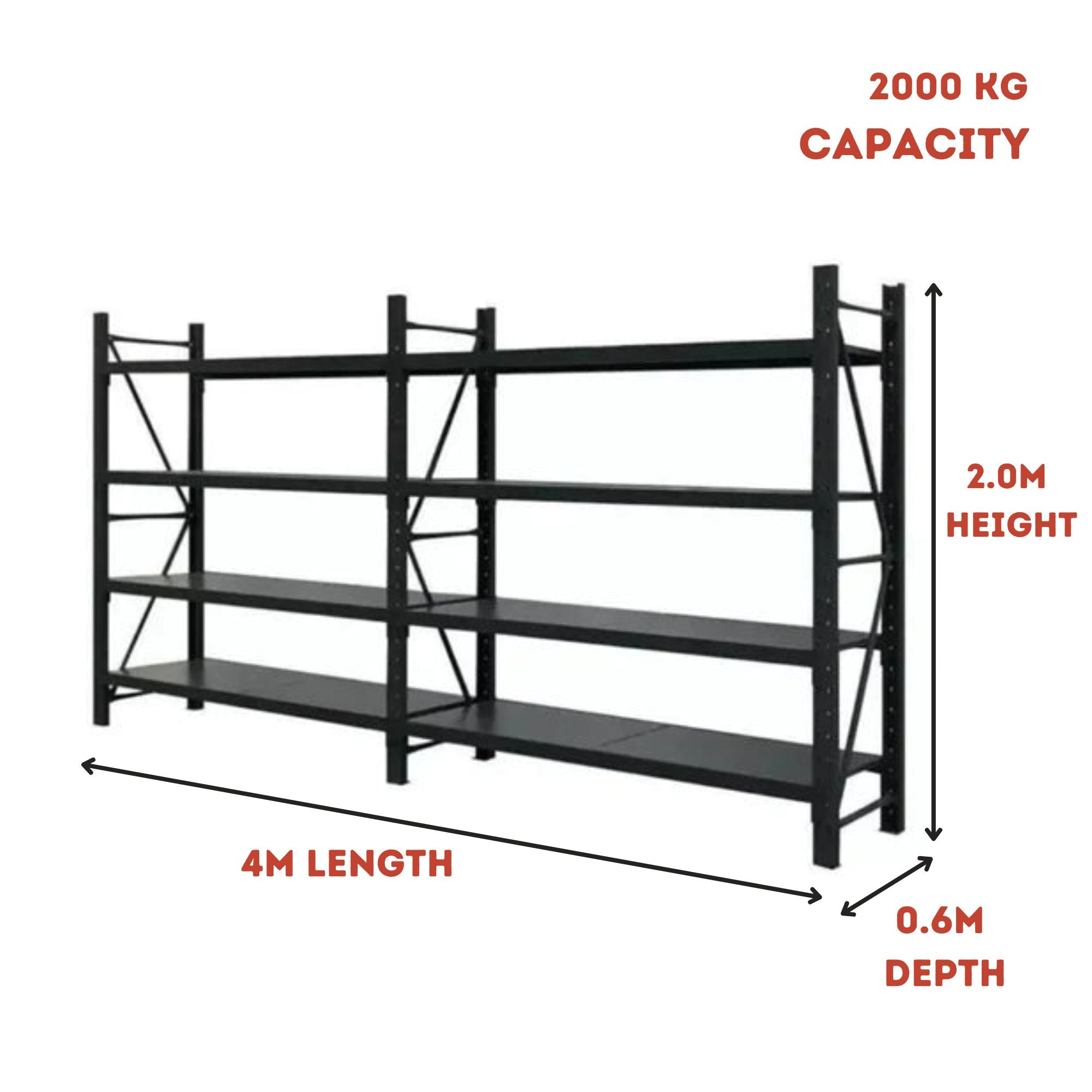 H2000 x L2000 x D600mm Range Heavy Duty Warehouse Garage Storage Steel Shelving Unit - Tool Market