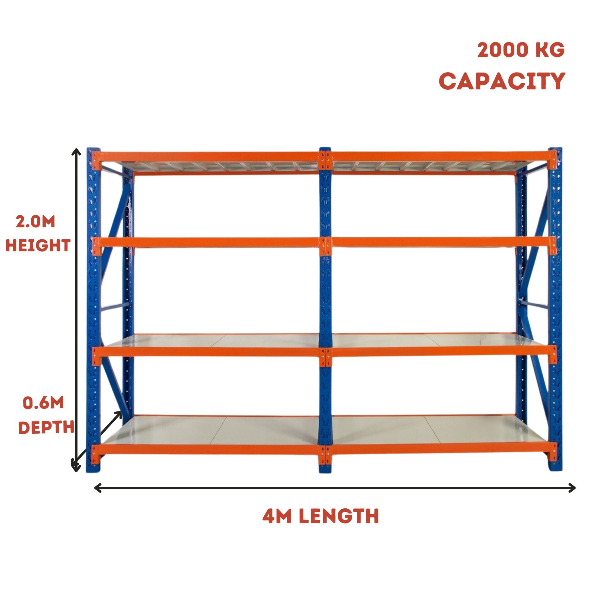 H2000 x L2000 x D600mm Range Heavy Duty Warehouse Garage Storage Steel Shelving Unit - Tool Market