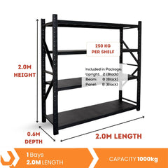 H2000 x L2000 x D600mm Range Heavy Duty Warehouse Garage Storage Steel Shelving Unit - Tool Market