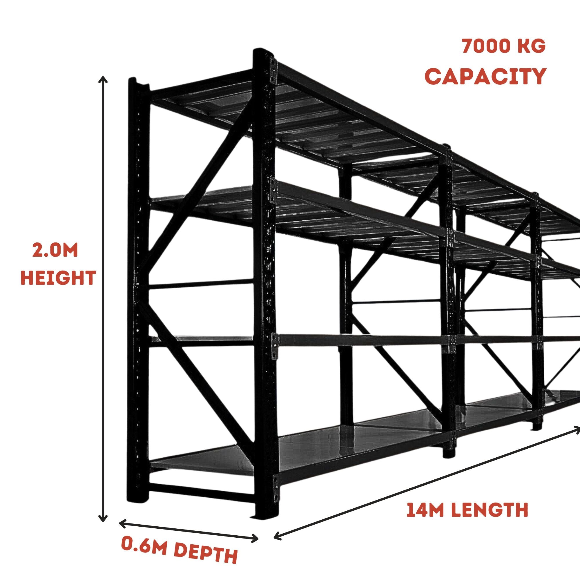 H2000 x L2000 x D600mm Range Heavy Duty Warehouse Garage Storage Steel Shelving Unit - Tool Market