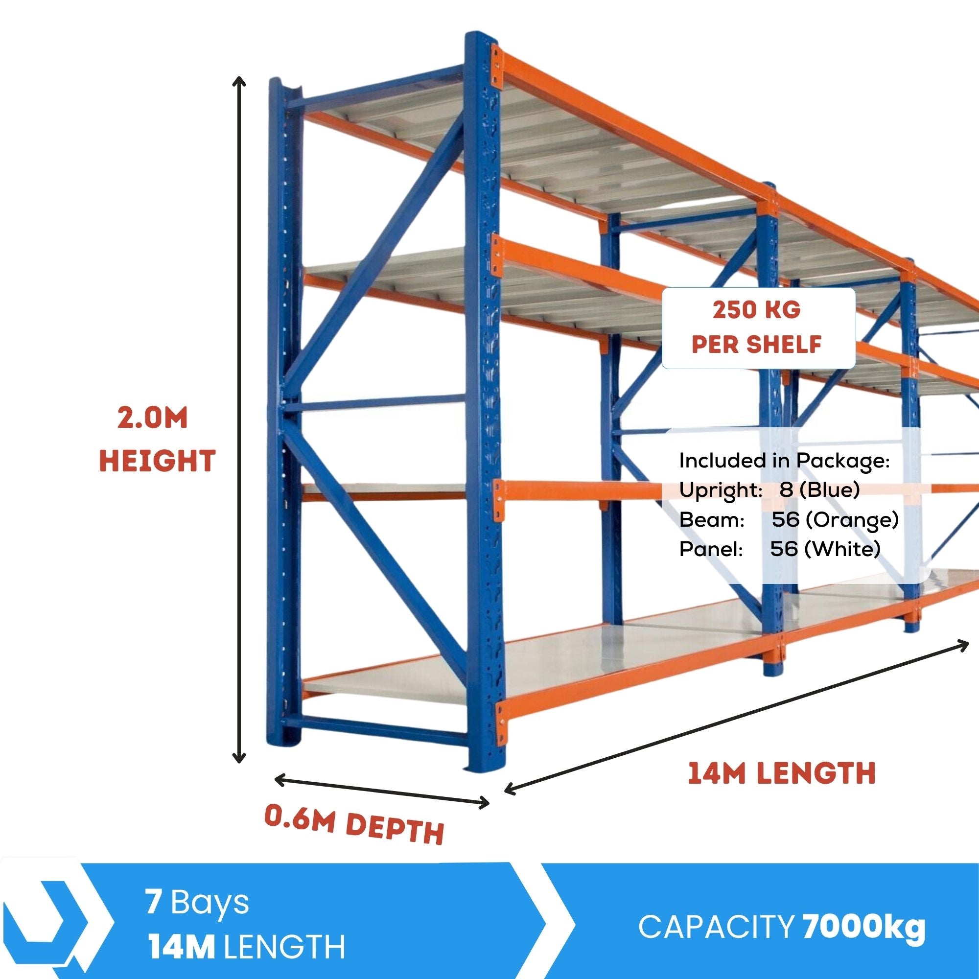 H2000 x L2000 x D600mm Range Heavy Duty Warehouse Garage Storage Steel Shelving Unit - Tool Market