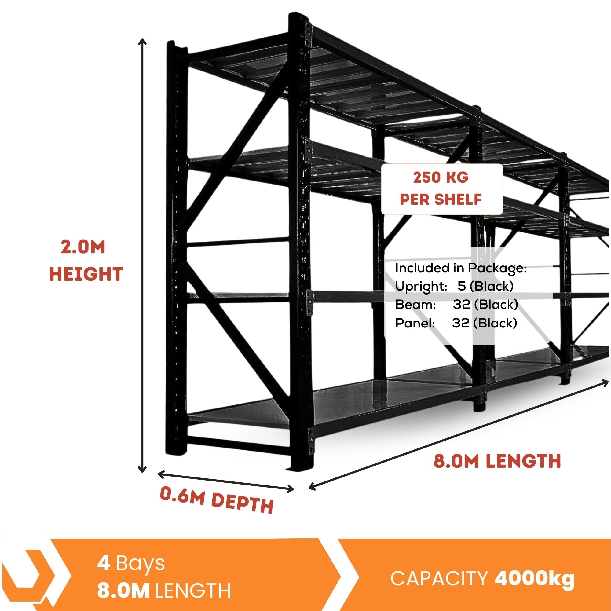 H2000 x L2000 x D600mm Range Heavy Duty Warehouse Garage Storage Steel Shelving Unit - Tool Market