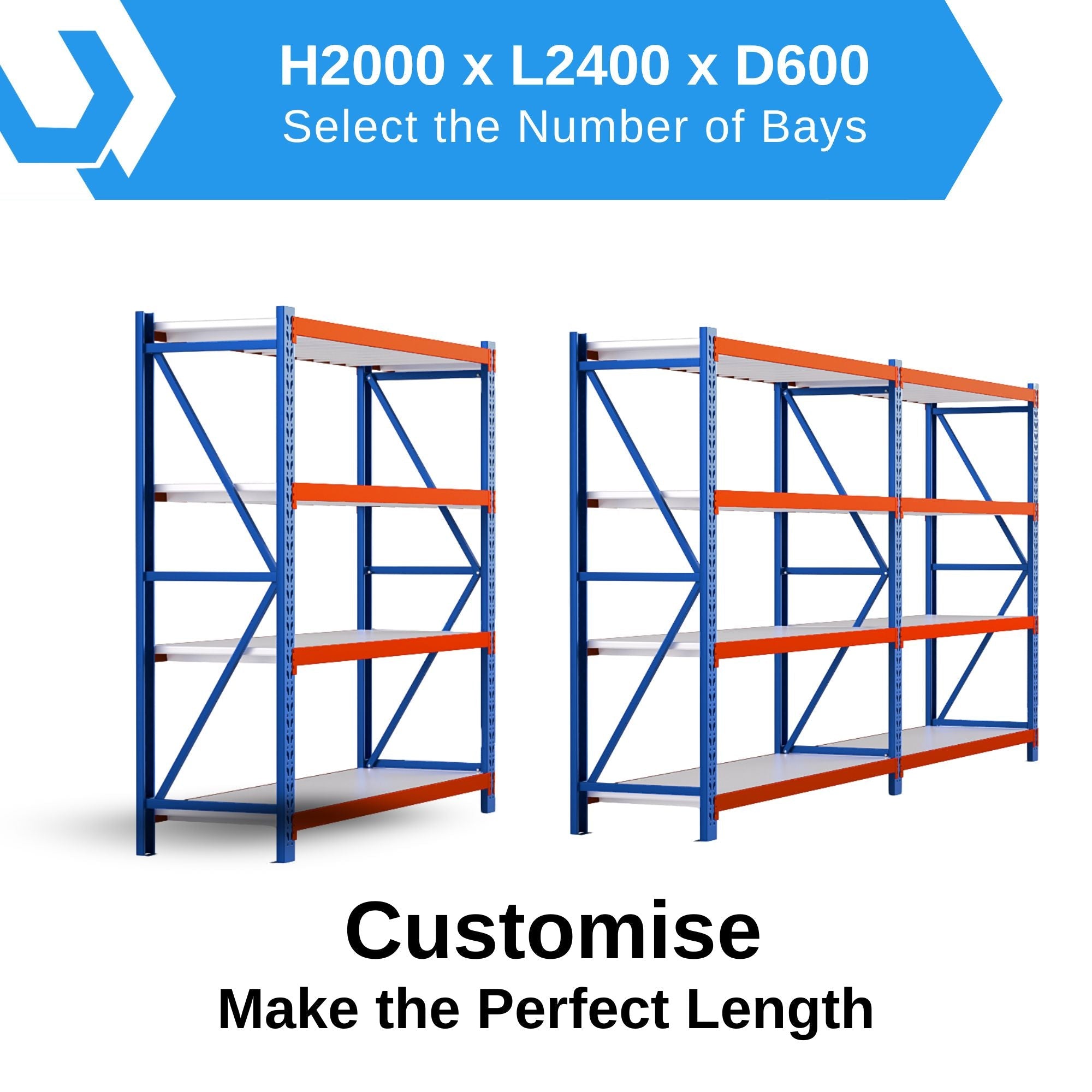 H2000 x L2400 x D600mm Range Heavy Duty Warehouse Garage Storage Steel Shelving Unit - Tool Market