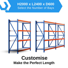 H2000 x L2400 x D600mm Range Heavy Duty Warehouse Garage Storage Steel Shelving Unit - Tool Market