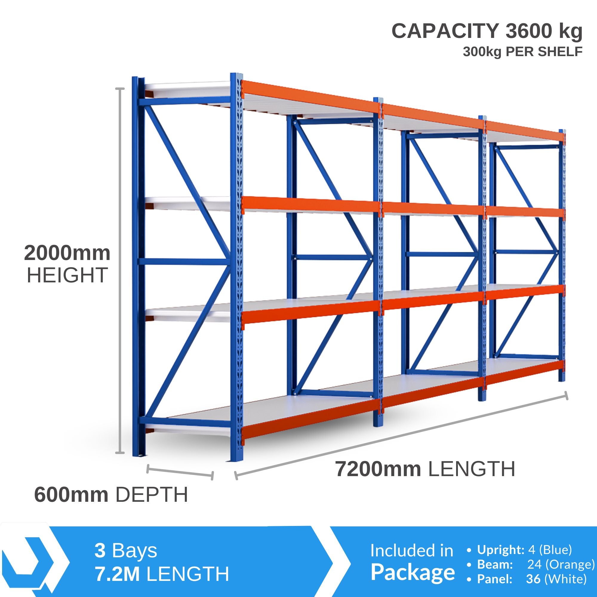 H2000 x L2400 x D600mm Range Heavy Duty Warehouse Garage Storage Steel Shelving Unit - Tool Market