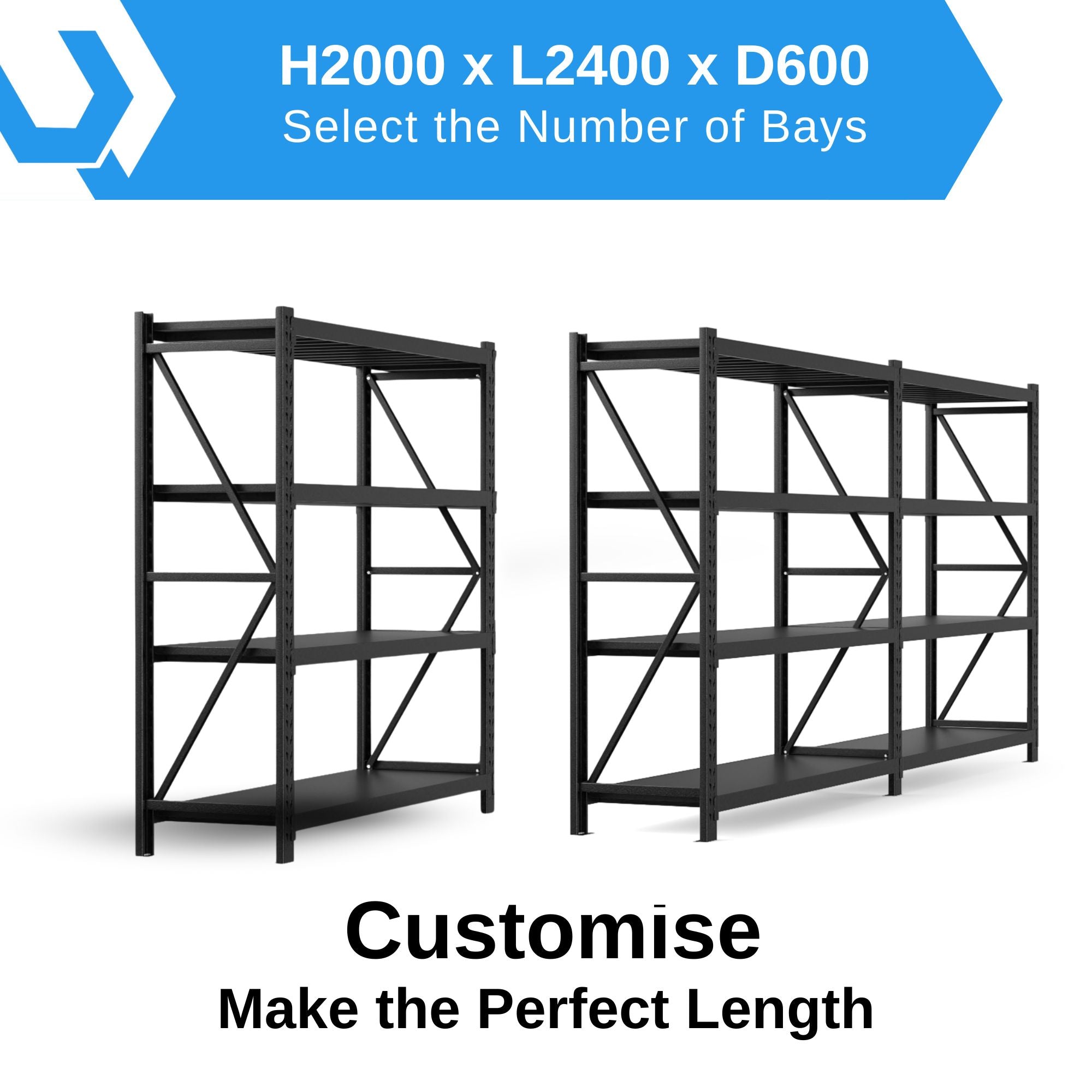 H2000 x L2400 x D600mm Range Heavy Duty Warehouse Garage Storage Steel Shelving Unit - Tool Market