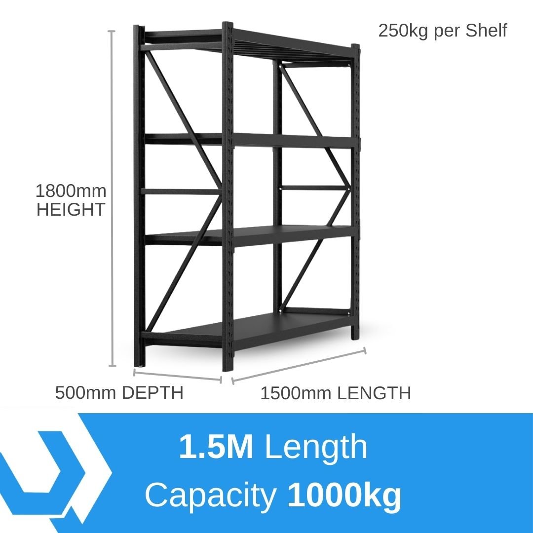 Heavy Duty Warehouse Garage Storage H1800 x L1500 x D500mm Steel Shelving Unit - 1000kg - Tool Market