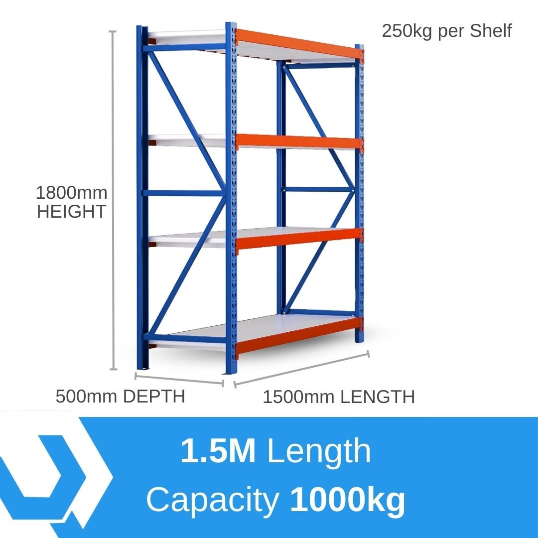 Heavy Duty Warehouse Garage Storage H1800 x L1500 x D500mm Steel Shelving Unit - 1000kg - Tool Market