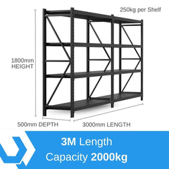 Heavy Duty Warehouse Garage Storage H1800 x L3000 x D500mm Steel Shelving Unit - 2000kg - Tool Market