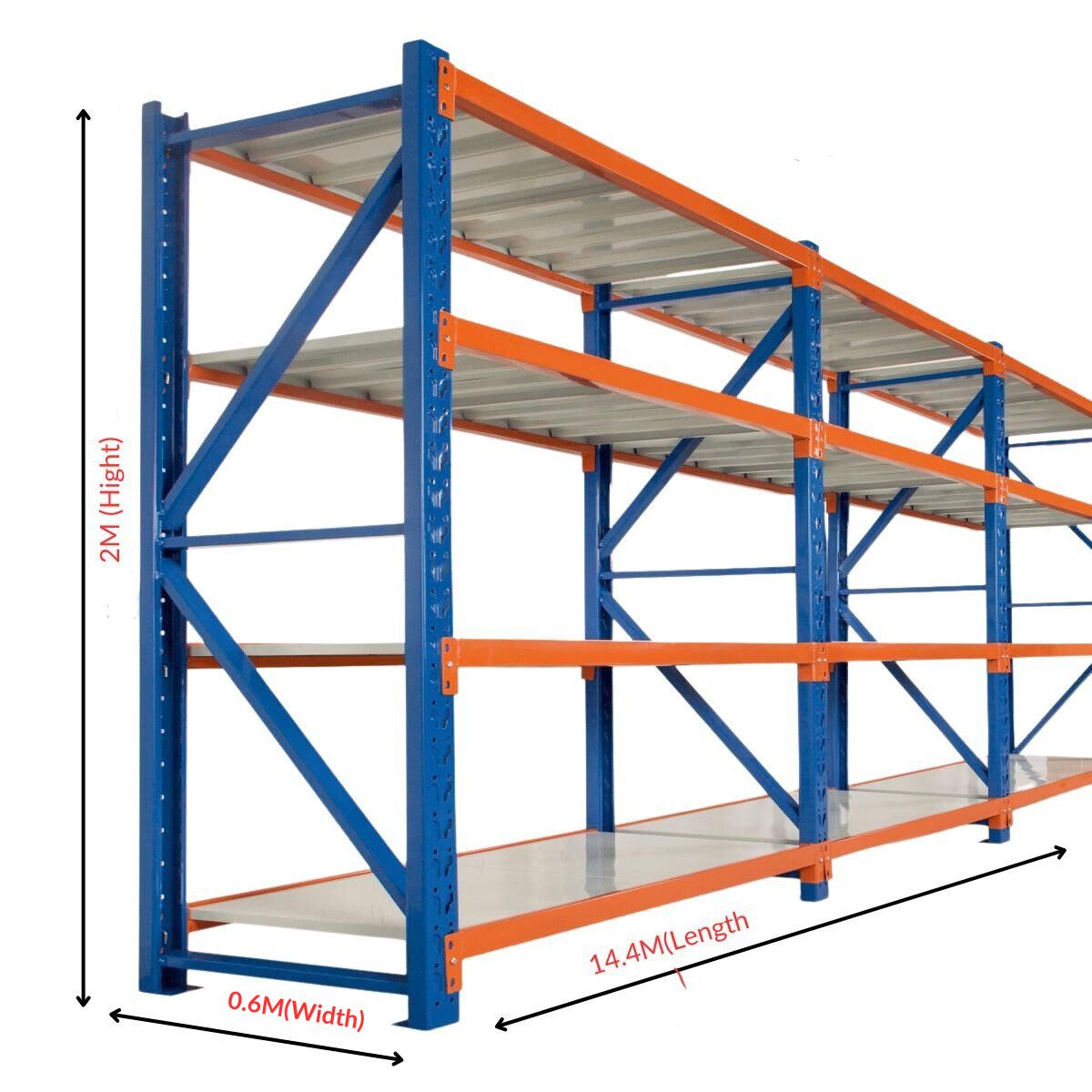 Heavy Duty Warehouse Garage Storage H2000 x L14400 x D600mm Steel 6 Ba