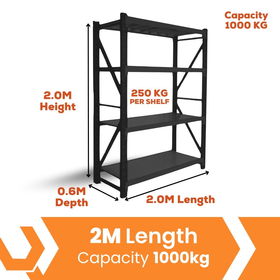 Heavy Duty Warehouse Garage Storage H2000 x L2000 x D600mm Steel Shelving Unit - 1000kg - Tool Market