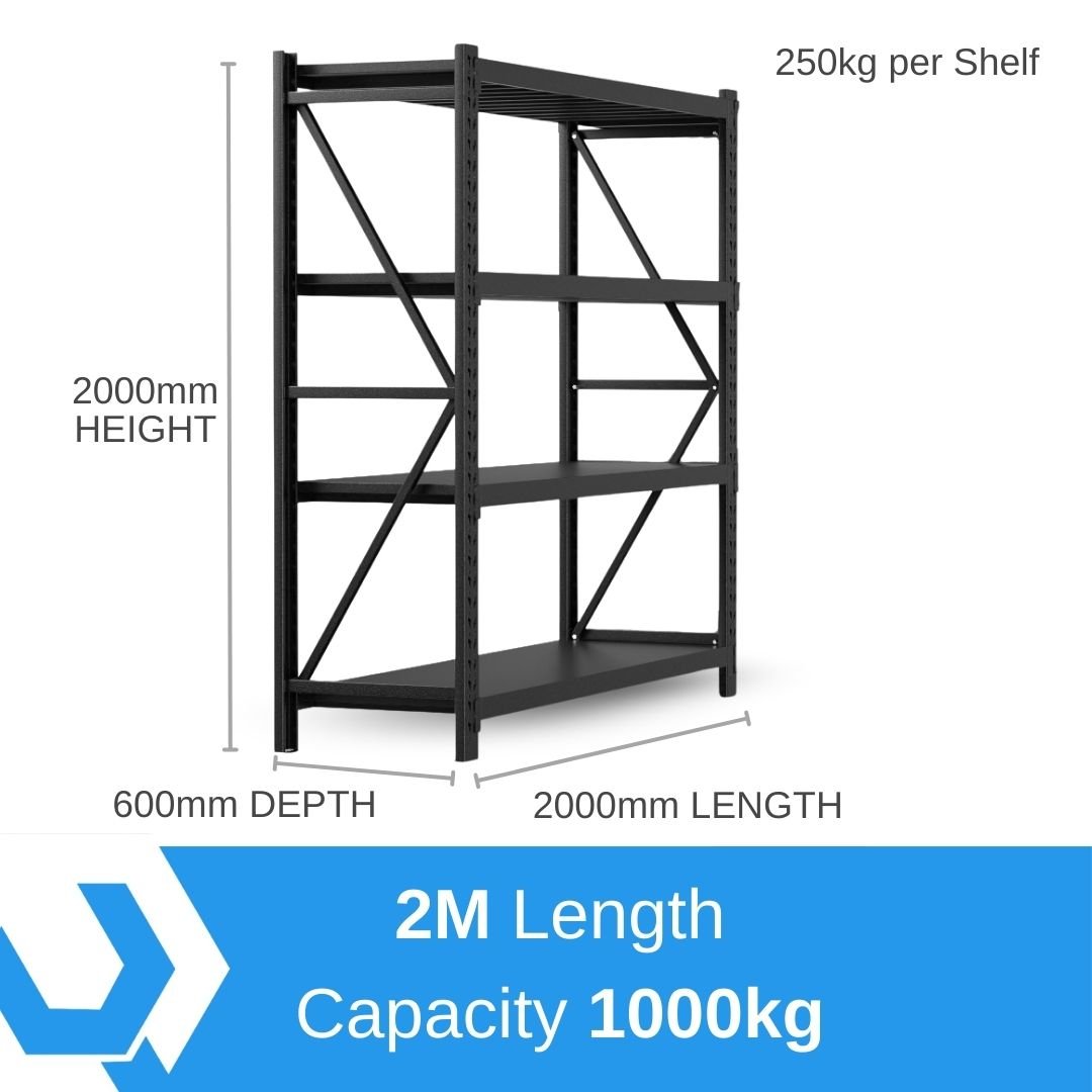 Heavy Duty Warehouse Garage Storage H2000 x L2000 x D600mm Steel Shelving Unit - 1000kg - Tool Market