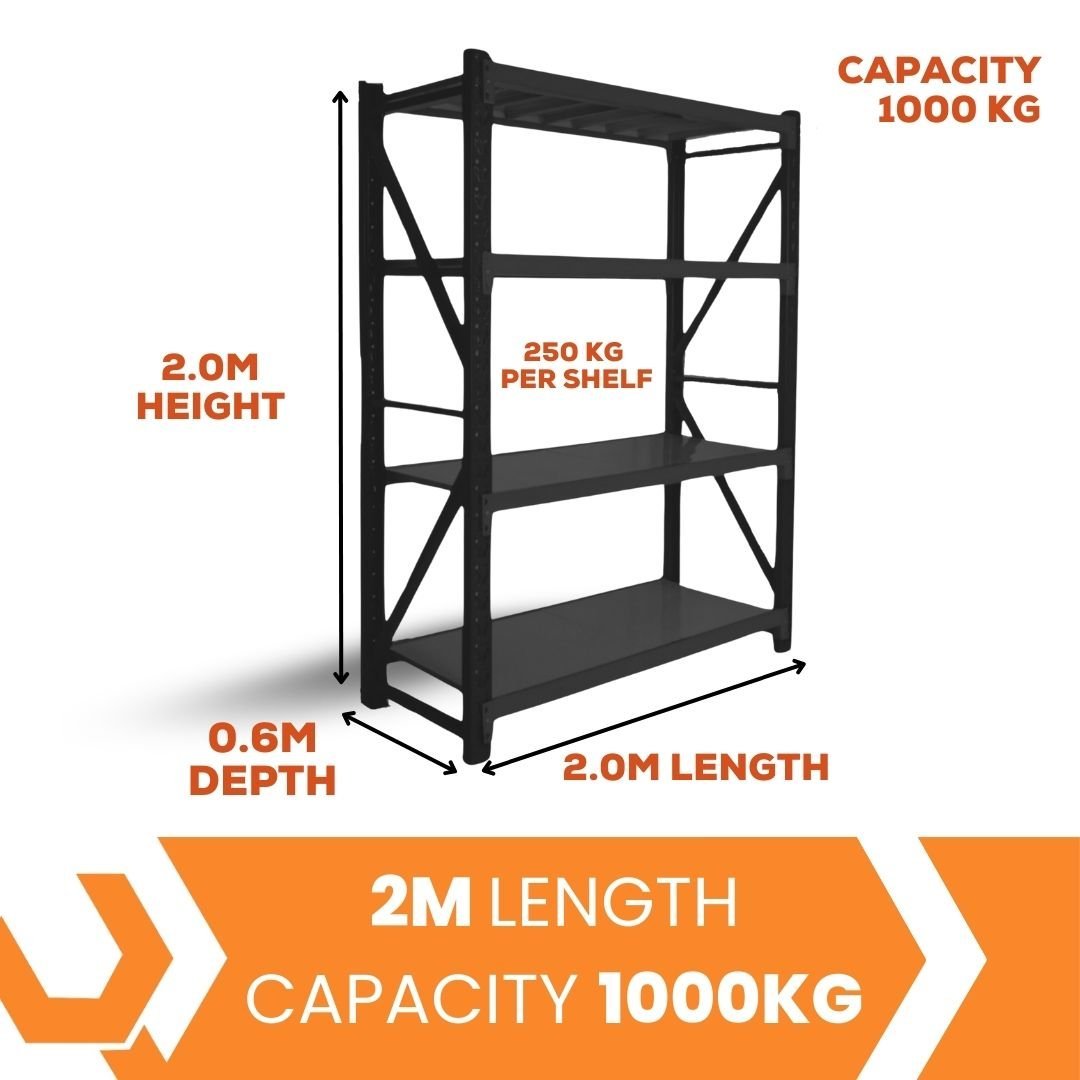 Heavy Duty Warehouse Garage Storage H2000 x L2000 x D600mm Steel Shelving Unit - 1000kg - Tool Market