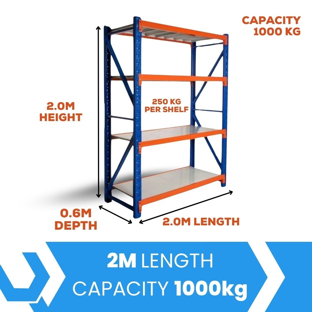 Heavy Duty Warehouse Garage Storage H2000 x L2000 x D600mm Steel Shelving Unit - 1000kg - Tool Market