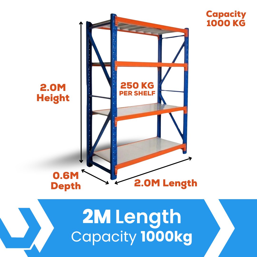 Heavy Duty Warehouse Garage Storage H2000 x L2000 x D600mm Steel Shelving Unit - 1000kg - Tool Market