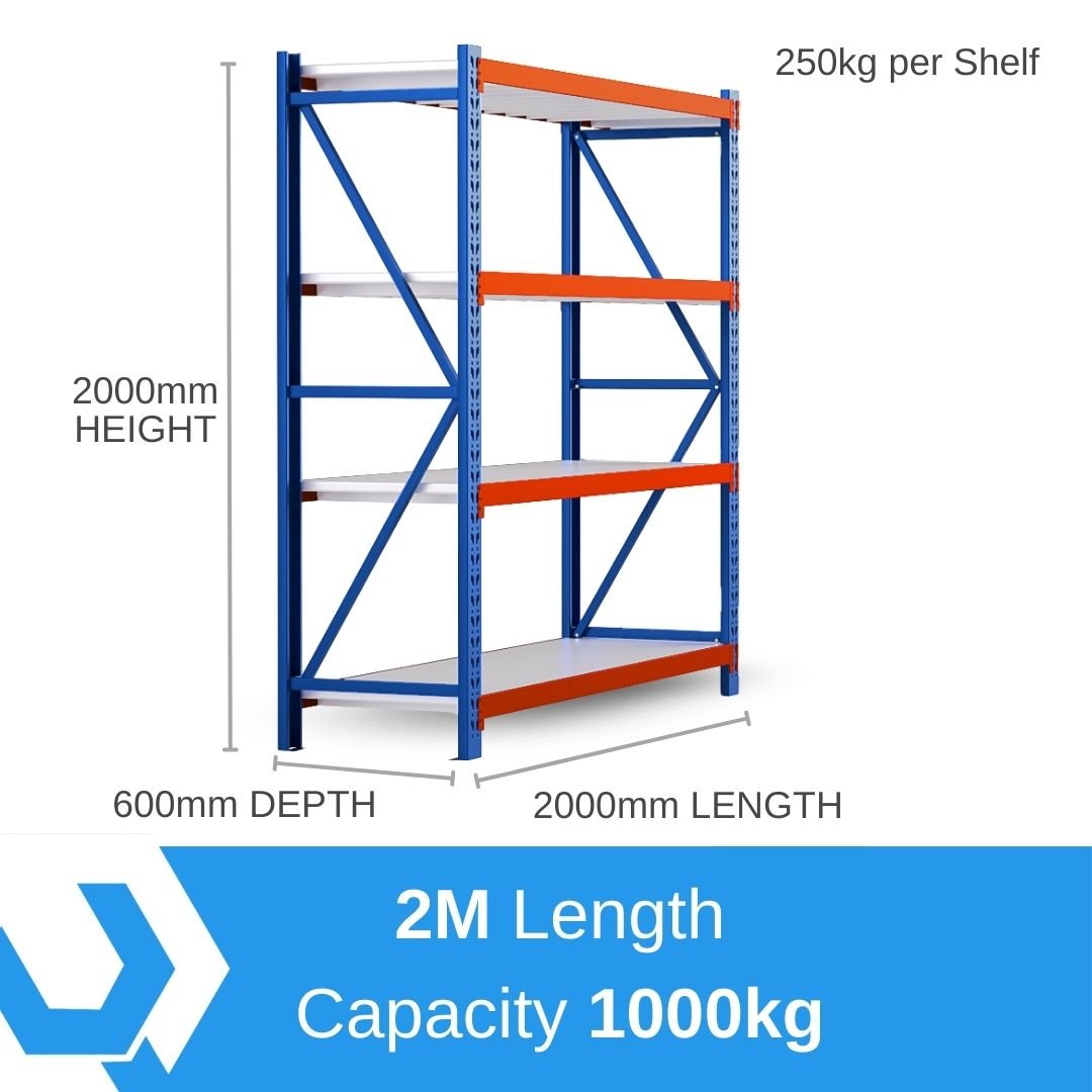 Heavy Duty Warehouse Garage Storage H2000 x L2000 x D600mm Steel Shelving Unit - 1000kg - Tool Market