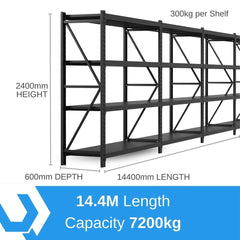 Heavy Duty Warehouse Garage Storage H2400 x L14400 x D600mm Steel Shelving Unit - 7200kg - Tool Market