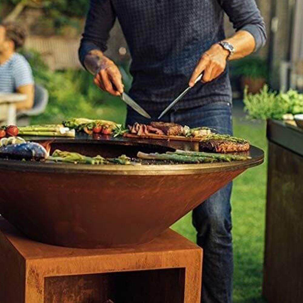 Outdoor Round BBQ Grill Corten Steel - Rustic - Tool Market