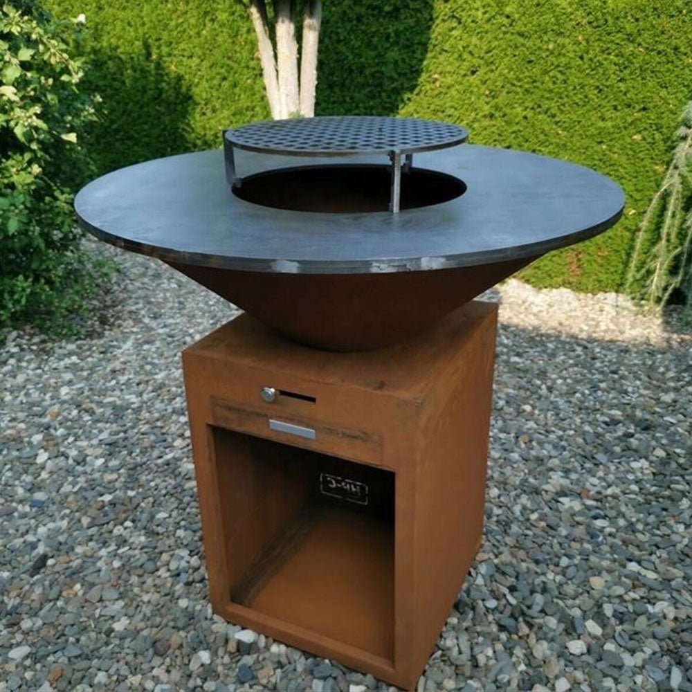 Outdoor Round BBQ Grill Corten Steel - Rustic - Tool Market