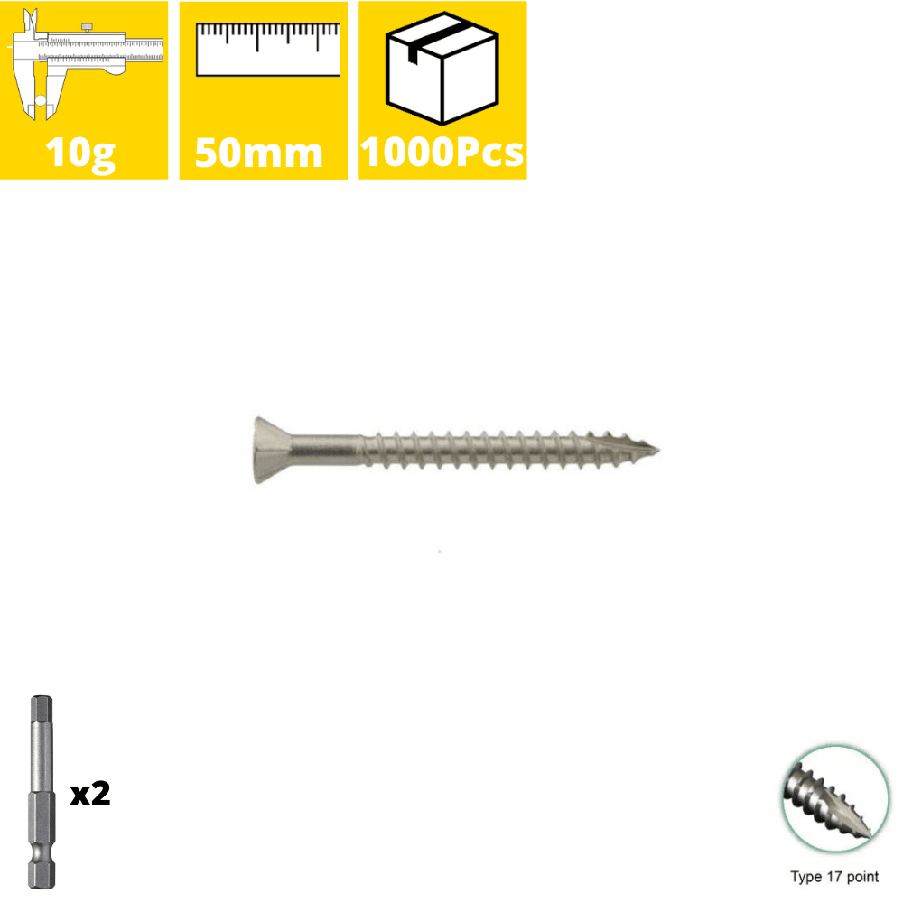 Spencer Western 10gx50mm Galvanised Decking Screw 1000Pcs & 2 Drive Bit - Tool Market